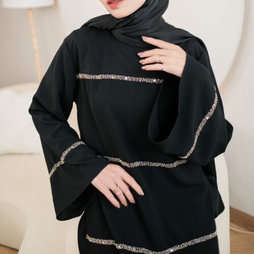 noura aliya abayas || gamis || dress syari muslim payet mewah hitam
