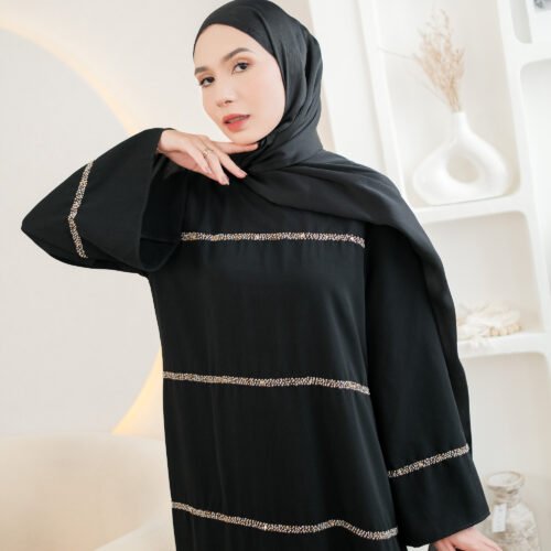 noura aliya abayas || gamis || dress syari muslim payet mewah hitam