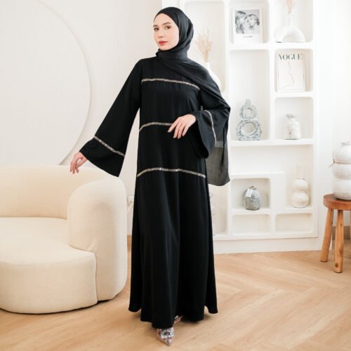 noura aliya abayas || gamis || dress syari muslim payet mewah hitam