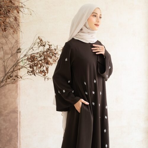 noura amira abayas || gamis || marbella silk dress syari muslim payet mewah hitam