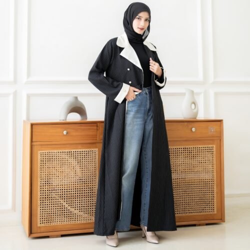 noura abaya outer zenia – prestige wool stripe collection