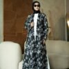 noura abaya outer layla paper silk premium kancing cheongsam black & off white noura abaya outer layla paper silk premium kancing cheongsam black & off white