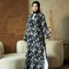noura abaya outer layla paper silk premium kancing cheongsam black & off white noura abaya outer layla paper silk premium kancing cheongsam black & off white