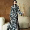 noura abaya outer layla paper silk premium kancing cheongsam black & off white noura abaya outer layla paper silk premium kancing cheongsam black & off white